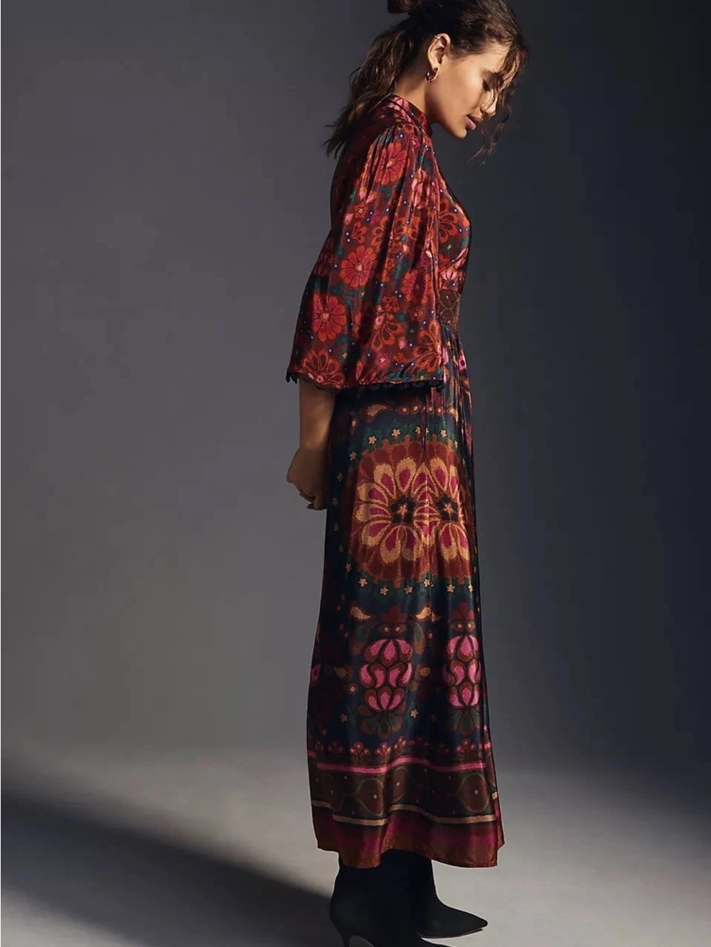Farm Rio x Anthropologie Mock Neck Maxi Dress Small Flowy Boho fall size M - Picture 4 of 14